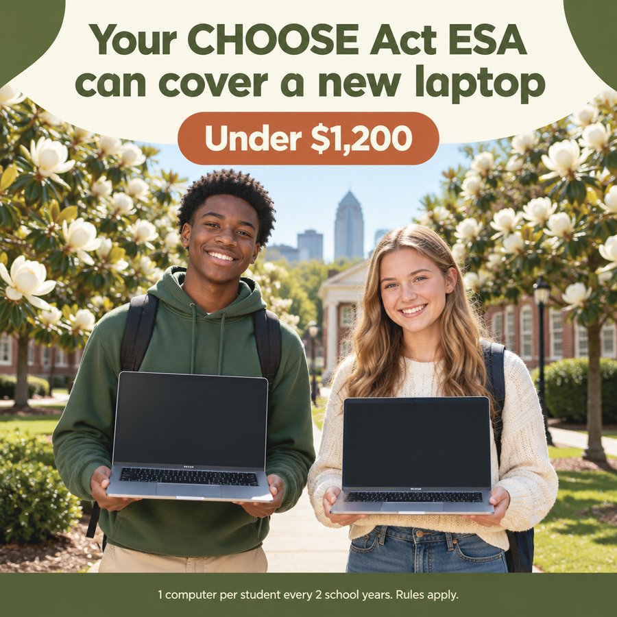 CHOOSE Act ESA laptop for Birmingham students, under $1,200 A Birmingham student opening a new laptop: a CHOOSE Act ESA can cover a computer under $1,200